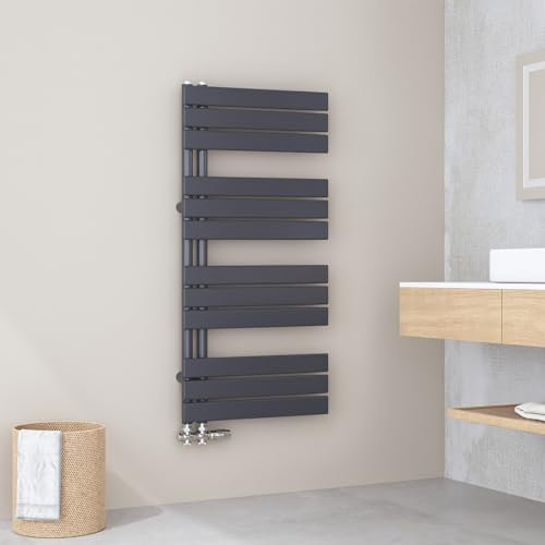 EMKE Badheizkörper Handtuchhalter 1320x500 mm, Handtuchheizkörper Seitenanschlusss Handtuchwärmer Handtuchtrockner Bad Heizkörper Flach Handtuchheizung Anthrazit 695W