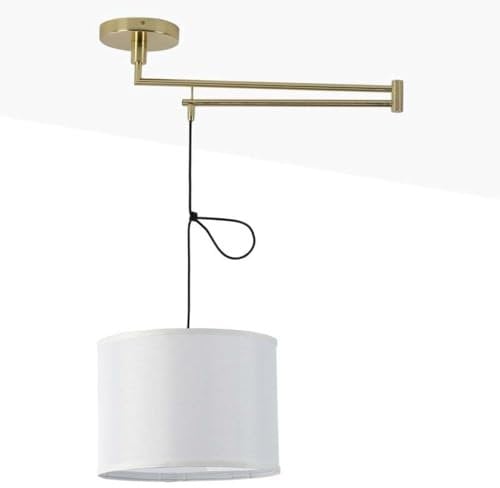 B·LED BARCELONA LED BarcelonaLED Elegante Moderne Gelenkdecken-Pendelleuchte mit Ausziehbarem Drehbarem Goldarm und Lampenschirm aus Weißem Stoff mit E27-Fassung für Wohnzimmer und Esszimmer