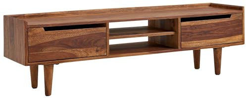 Wohnling Lowboard Sheesham Massivholz 145x43x35 cm TV-Kommode mit Zwei Türen, Design TV-Schrank Hoch, Fernsehtisch Fernsehschrank Modern, Fernsehkommode Wohnzimmer