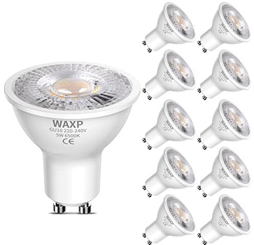 GU10 LED Spotlight Bulbs 5W, Cool White, 6500K, 365lm, No Flickering, Energy Saving Led Bulbs, Equivalent 40-50W GU10 Halogen Spot Light Bulbs, Non-Dimmable,10 Pack