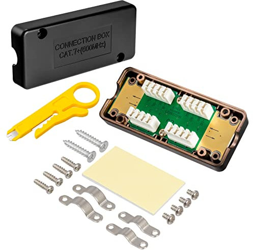 2x CAT7 LSA Connection Box Cat 7 Verbinder Verbindungsmodul | Netzwerkkabel Verlängerung für Verlegekabel CAT.7 CAT.6a CAT.6 | Verbinden Ethernet Internet LAN Kabelanschlusskasten + 1x Abisolierer