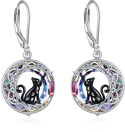 VONALA Mond Katze Ohrringe Hängend Sterling Silber, Keltisch Kristall Schmuck Geschenke für Damen und Mädchen (Violett)