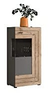 xonox.home Wohnen Freno X30A2T21 Vitrine Schrank Glas Vitrine in grau Nb.Absetzung Nox Oak Nb.ca.60x118x37 cm