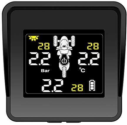 BABOS Solarbetriebenes kabelloses Reifendruckkontrollsystem Motorrad TPMS Reifendrucküberwachung LCD-Display 3 externe Sensoren