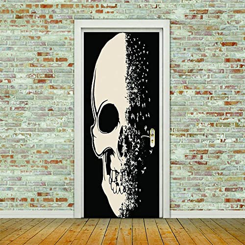 Stickers Porte Affiche 3D Trompe Loeil Effet Auto Adhésif Pvc Muraux Imperméable Sticker Murales Autocollants Affiches Art Décor, Crâne Abstrait Halloween 90 X 210 Cm - Photo De La Porte