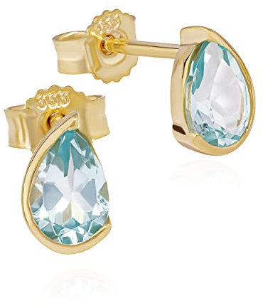 NKlaus Paar Ohrstecker echt Blautopas 333 Gelb Gold 8 Karat 7x4mm Damen Musik Ohrringe 11936