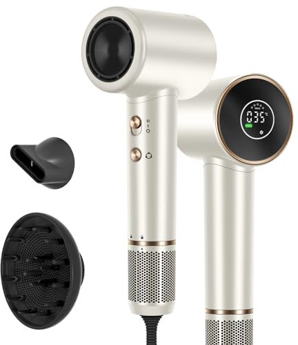Air-Sonic Föhn, PARWIN PRO BEAUTY HD-LED Anzeige Fön, Haartrockner mit 110,000RPM Bürstenlosem Geräuscharm Motor, 200 Million Negativ Ionen, 25M/S Luftstrom für Schnelle Trocknung (Champagne Silver)