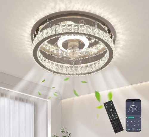Deckenventilator Mit Beleuchtung 36W Lampe Mit Ventilator Modern Led Kristall Deckenventilator Mit Fernbedienung,leise Timing,6 Windgeschwindigkeiten Deckenleuchte Für Schlafzimmer Wohnzimmer Küche