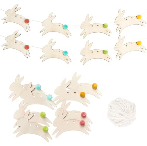 Papierdrachen Wandgirlande Ostern - hölzerne Osterdekoration - schlicht und nachthaltig - buntes Osterfest - mit Pompoms - Set 1