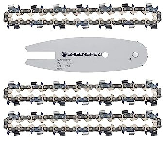 Sägenspezi Set 3x Sägekette + 1x Schwert 10 cm 1/4 Niedrigprofil 1,1 mm 28 TG passend für Stihl GTA 26