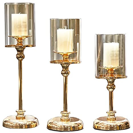 HEXEH Kerzenhalterhalter Europäische Metallkristall Kerze Lantern Gold Kerzenhalter Hochzeit Mittelstücke Zentrum Tisch Candlesticks Partys Wohnkultur (Set 3) Kandelaber
