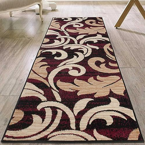 Mazovia Läufer Flur 100x400cm Braun Florales Muster 90er-Retro Weich | Teppichläufer für Küche Waschküche Schlafzimmer Pflegeleicht Fußbodenheizungsgeeignet Kurzflor Synthetisch Verkauf pro Meter