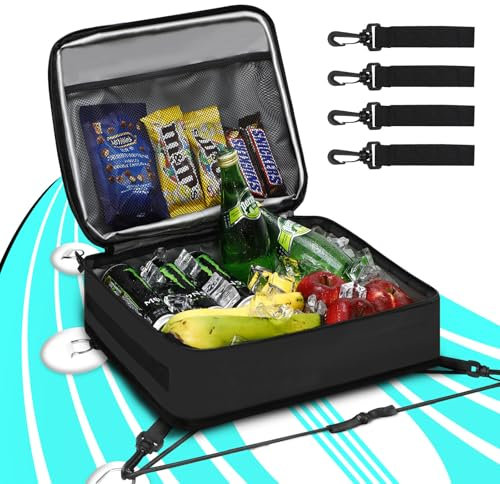 Paddle Board Kühltasche, wasserdichte Surf Sup Deck Kühltasche, isoliert, auslaufsicher, 10 Dosen, Sup Paddle Board Zubehörtasche für Stand Up Paddleboard und Kajak (Black)