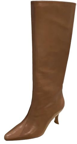 Roimaash Donna Elegant Genuine Cuoio Dress Stivali Knee High Stiletto Stivali alti Appuntito Pull on Festa Dress Stivali Wide Calf Khaki Size 39