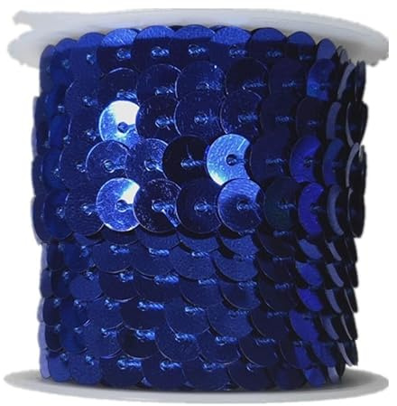 5M Paillettenband Elastische Pailletten Trim 6mm Pailletten Bänder Flache Glitzerband Borten Stretch Bling Paillettenborte für Kleid Dekorieren Diy Handwerk Nähen Schmuck Machen Basteln-Dunkelblau