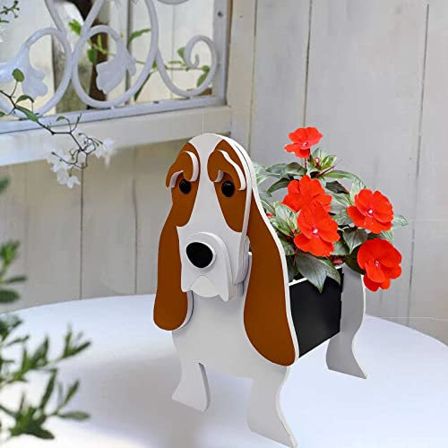 TEmkin Border Collie Dog Planter Pot, Cartoon Dog Flower Pot, Cute Animal Flower Stand Room Decor, Basset Hound Plant Pots Outdoor Indoor Garden Planters for Succulent, Border Collie (Basset Hound)