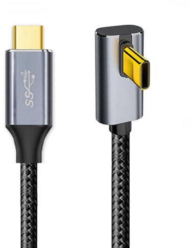 CableCC 10GBPS 100W Datos reversibles tipo-C USB-C Male a Macho USB3.1 Cable bajo perfil en ángulo 90 grados para teléfono portátil 200 cm