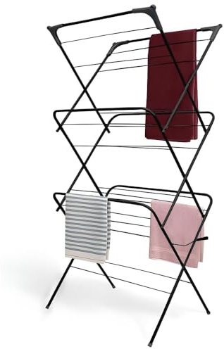 ZOPPER 3 Tier Folding Clothes Airer, 14m Space For Laundry, Clothes Drying Rack Indoor And Outdoor, Non-Slip Feet, Corner Hangers, Home Storage, Lightweight, Space Saving Washing Line