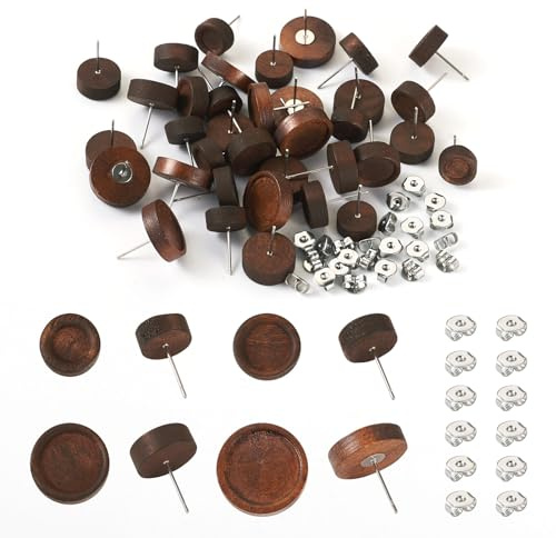 Spritewelry 40 Stück Holz-Ohrstecker-Rohlinge, Cabochons, flache runde Holz-Ohrring-Lünette, Rohlinge für Heimwerker, Handwerk, Schmuckherstellung