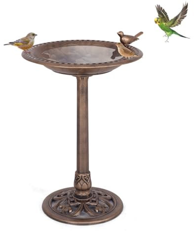 SOARS Vogelfutterspender & Vogeltränke, Futterstation Vögel 72 cm hoch, Vogelbad stehend inkl. 3 Befestigungsnägels, Bodenfutterstelle für Vögel, wetterbeständig für Balkon, Garten & Wald (Bronzen)