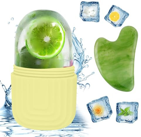 Scettar Face Ice Roller, Wiederverwendbares Silikon Gesichtsroller Mit Gua Sha-brett, Roller Gesicht Zur Straffung Der Haut, Verkleinerung Der Poren Und Reduzierung Von Falten(Grün)