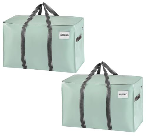 VENO 102 Liter Große Aufbewahrungstasche, Aufbewahrungsbox mit Deckel, Starke Griffe Umzugstaschen mit Reißverschlüssen, Alternative Umzugskartons, Faltbare Kleideraufbewahrung (Hellgrün, 2er Pack)