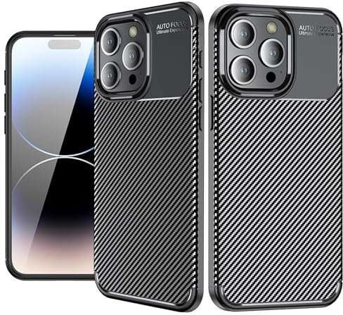 For iPhone 15 Pro Max Case, [Slim Fit] Stylish Brushed Shockproof Carbon Fibre [Protective Case] Cover, Gel Rubber Phone Case Cover For iPhone 15 Pro Max - Black