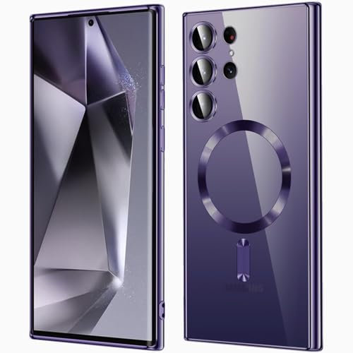 QiiStar Cover Magnetica per Samsung Galaxy S24 Ultra 5G, Compatibile con MagSafe, Custodia Protettiva Antiurto in Silicone Galaxy S 24 Ultra Case [Copertura per Fotocamera], Trasparente Viola