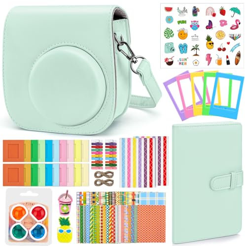 Eurhomewit Sofortbildkameras Zubehör Set für Fujifilm Instax Mini 12, Enthält Tasche für Instax Mini 12 / Fotoalbum/Fotorahmen/Filte/Cartoon Aufkleber/Grenzen Eck Aufkleber - Mint Green