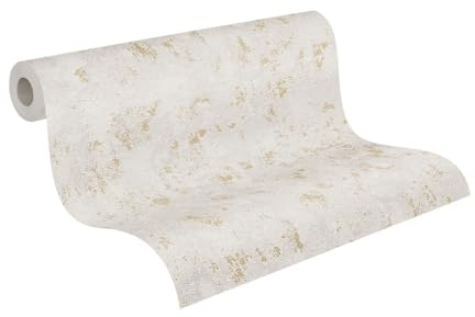 A.S. Création Putz-Vliestapete – Beige, Grau, Gold – 10,05 x 0,53 m | Urbane Putzoptik als Akzentwand – schimmernde Strukturtapete, ansatzfrei & spurlos abziehbar – für Wohnzimmer & Schlafzimmer