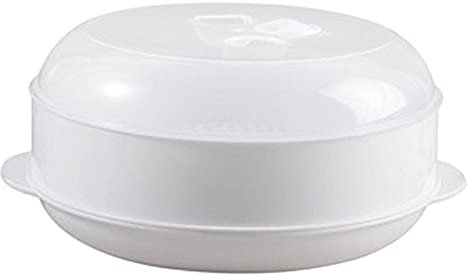 Generic Microwave Steamer Round Steam Cooker with 1 Tier, Microwave Food Steamer with Lid, BPA Free, White, Plastic, Round, Healthy Cooking, Medium