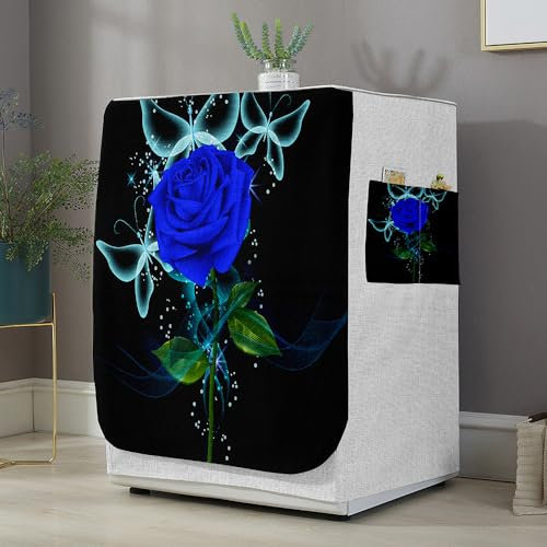 Highdi 3D Funda de Lavadora Cubierta Exterior,Adapta a la Mayoría de Lavadoras y Secadoras de Carga Frontal Protector Solar a Prueba de Polvo (Estampado de Rosas 3,L Capacidad 10.5~12 KG)