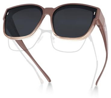 Meeloog Polarisierte Überzieh-Sonnenbrille für Damen Herren, Brillenträger, UV400 Schutz Sonnenbrille, Quadratische Sonnenbrille Fahren DEMST0110 (D1 Kaffee-Rahmen/Schwarze Linse)