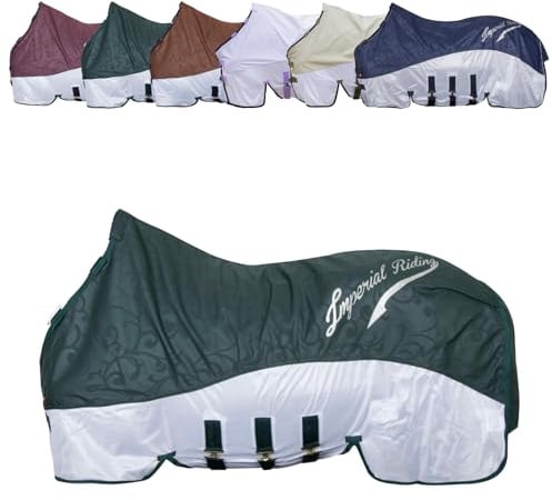 RL24 - Regen- & Fliegendecke 600D IRHSuper-Dry Forest Green 125cm | Pferdedecke von Imperial Riding – Decke mit Mesh, Bauchklappe & Schweifklappe – atmungsaktive Regendecke für Pferde