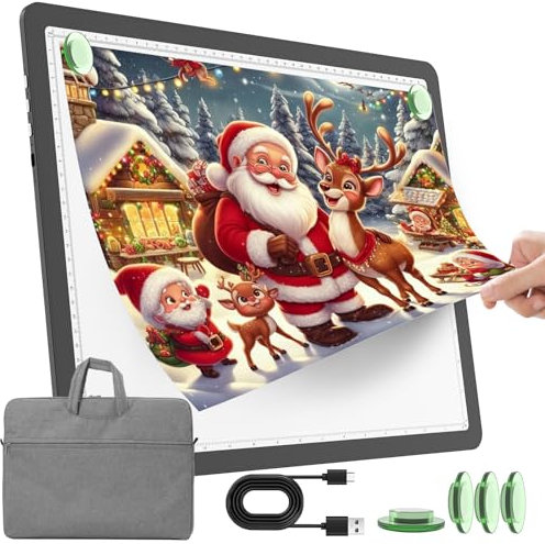 TOHETO A3 Leuchttisch mit Tasche für Diamantmalerei, Wiederaufladbares Ultraheller Leuchtkasten zum Zeichnen, Aufladbar LED Licht Pad zum Nachzeichnen, Kabelloses Lichtplatte Lichttafel (Schwarz)