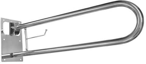 CM BAÑOS - Barra Abatible de Acero Con Portarrollos Incorporado, Barra Baño Minusválido, Barra WC Seguridad, Giratoria y de Plegado Compacto a Pared, Color Plata, 73 cm