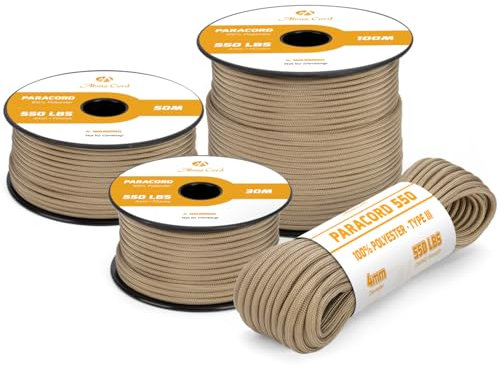 Abma Cord Paracorde 4mm 15m Type 3 Corde Paracorde 550 7 Brins pour Survie, Extrieur, Bracelet, l'artisanat - Max. 250 kg - Tan