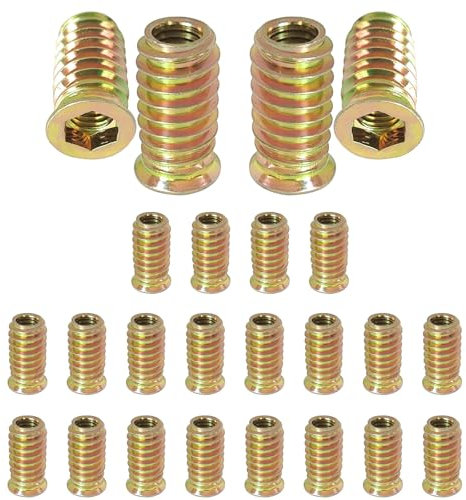Inserti Filettati per Legno, M8 Inserti Filettati in Acciaio al Carbonio, 20 Pezzi Dado a Testa Esagonale Dadi, 25mm/0,98in, Inserti per Legno, Lega di Zinco Inserto Filettato Dadi per Letti e Armadi