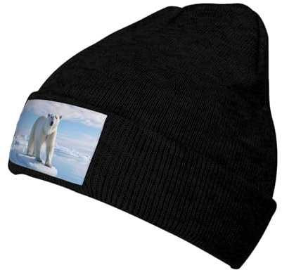 Eisbär Eisdruck freundliche Wintermütze für Damen Warme elastische Strickmütze für drinnen und draußen Schwarz, Schwarz , Einheitsgröße