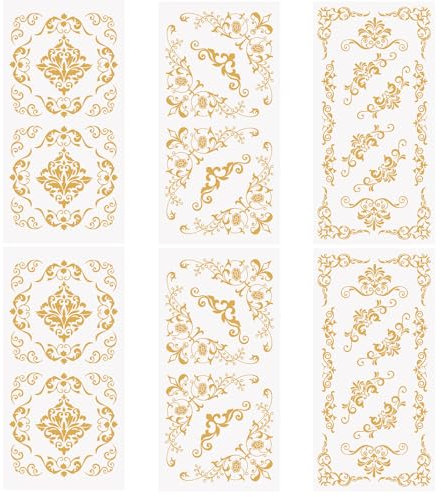 WANDIC 6 Bogen Rub on Transfer Stickers, Goldene Vintage Aufkleber mit Randdiagonal Muster, Europäischer Stil, Wasserdicht, Möbel, Kunsthandwerk, Verzierungen für Fotoalbum und Scrapbook, 15 x 30 cm