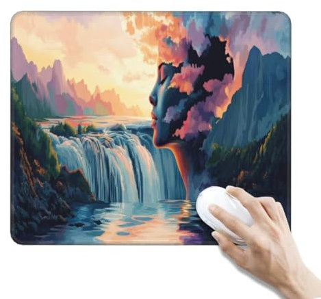 Tappetino Mouse Cascata Tappetino Mouse, Piccolo Tappetino per Mouse Gaming Tappetino Scrivania, Impermeabile Mouse Pad Tappetini Mouse Base Antiscivolo per Gaming, Ufficio (400 x 300 x 3 mm, Viso)