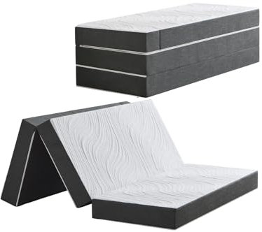 Twirest Klappmatratze Faltbare Gästematratze 60 x 190 x 7 cm Waschbar & Klappbar 4-teilige Faltmatratze mit abnehmbarem Bezug für Reisen Camping Gästebett Grau