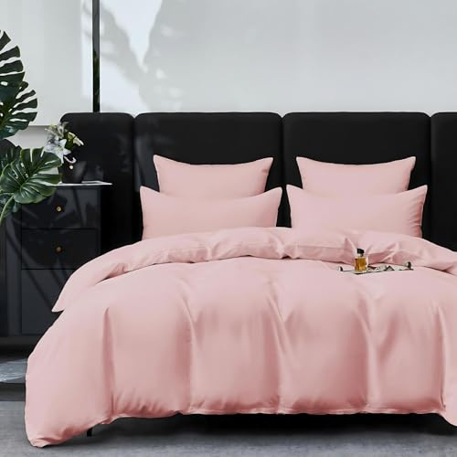 YASMENG Satin Bettwäsche 220x240 Rosa 100% Langstapelige Baumwolle Kühlend Mako Satin Bettwäsche Weich Seidig Atmungsaktiv Seide Bettbezug Set 3 Teilig mit Reißverschluss und 2 Kissenbezüge 80x80 cm