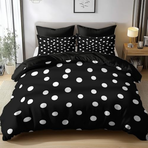 Generisch Bettwäsche 135x200cm Schwarze Und Weiße Punkte Bettwäsche Set Weich Bügelfrei Atmungsaktiv Mikrofaser Bettbezug für Schlafzimmer Kinderzimmer mit 2 Kissenbezüge 80x80 cm
