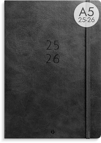 Burde A5 Forma Deluxe Schwarz – Kalender 25/26, Wochenplaner aus Kunstleder, Terminplaner & Kalender A5 für Lehrer, Studenten & Profis