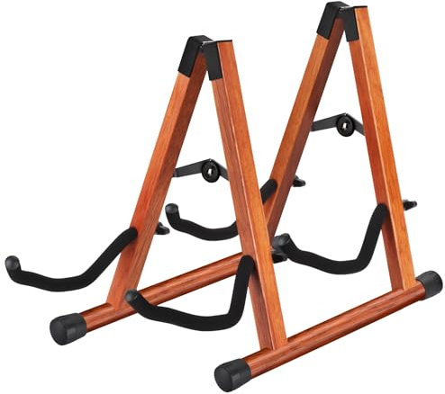 MOREYES Double Support Guitare, Supports de Guitare en Bois pour Guitares Multiples, Guitares Acoustiques, Basse, Guitare Electrique, Support de Guitare Acoustique pliable en A, Facile à Assembler