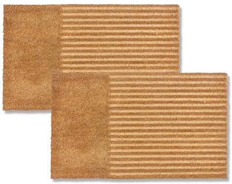 ASTRA Moderne Fußmatte Haustür - Kokosmatte 2er Set 45x75cm Streifen Natur - Schmutzfangmatte rutschfest - Fussmatte innen - Türmatte Außenbereich überdacht