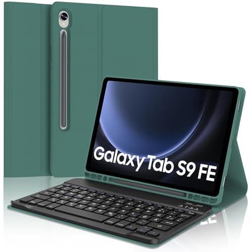 SENGBIRCH Tastatur Hülle für Samsung Galaxy Tab S10 FE 2025/S9 FE 2023 10.9 - QWERTZ Deutsche Abnehmbare Bluetooth Wireless Tastatur für Galaxy Tab S9 11 2023, Dunkel Grün