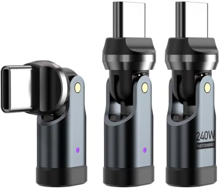 VISAGLOR PD 240W USB C 90 Grad Adapter 3 Stück, 360°+180° Drehung USB-C Winkelstecker Adapters, Datenübertragung, Type C Gewinkelt Adapter für 1Phone16/15/Ma-book/1Pad Serie, Andere Type C Geräte