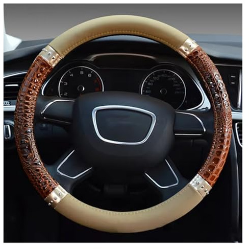 Auto-Lenkradbezug Leder Four Seasons Universal Auto Lenkradbezug Sport Niedlicher Griff Fall für Männer Auto Innenausstattung Lenkradbezug(B-beige Brown)